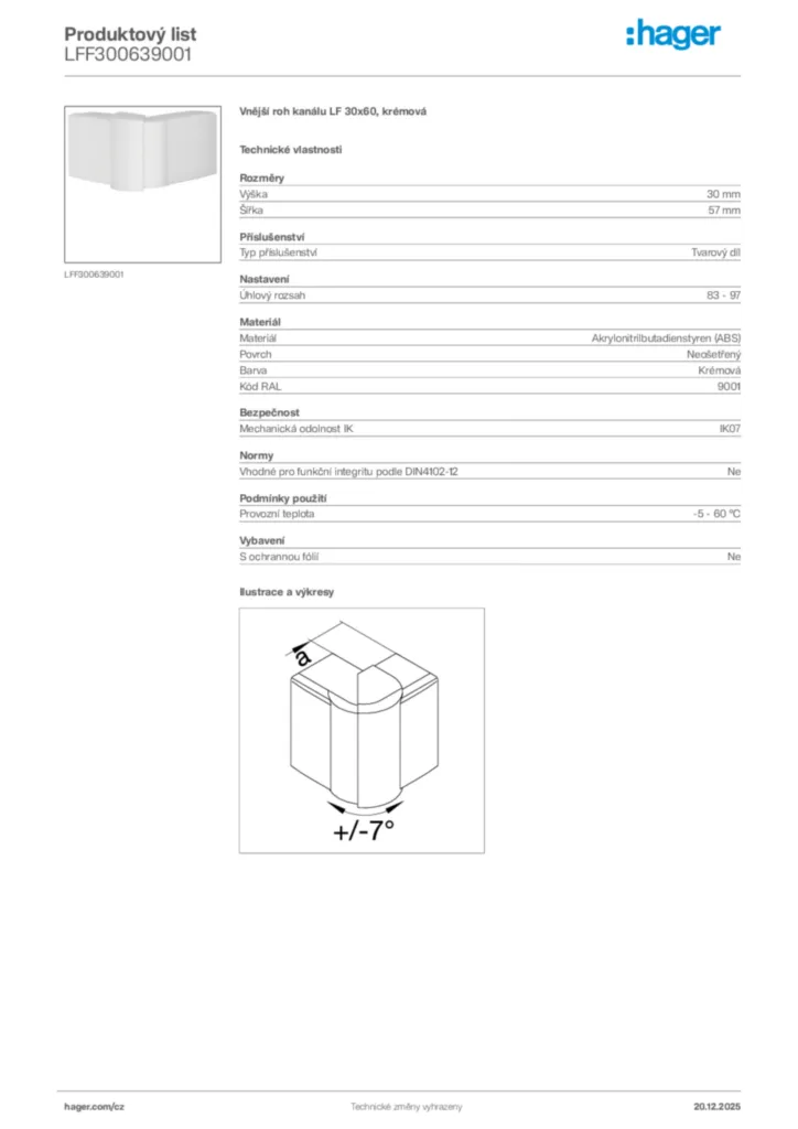 Obrázek Hager Produktový list LFF300639001 | Hager