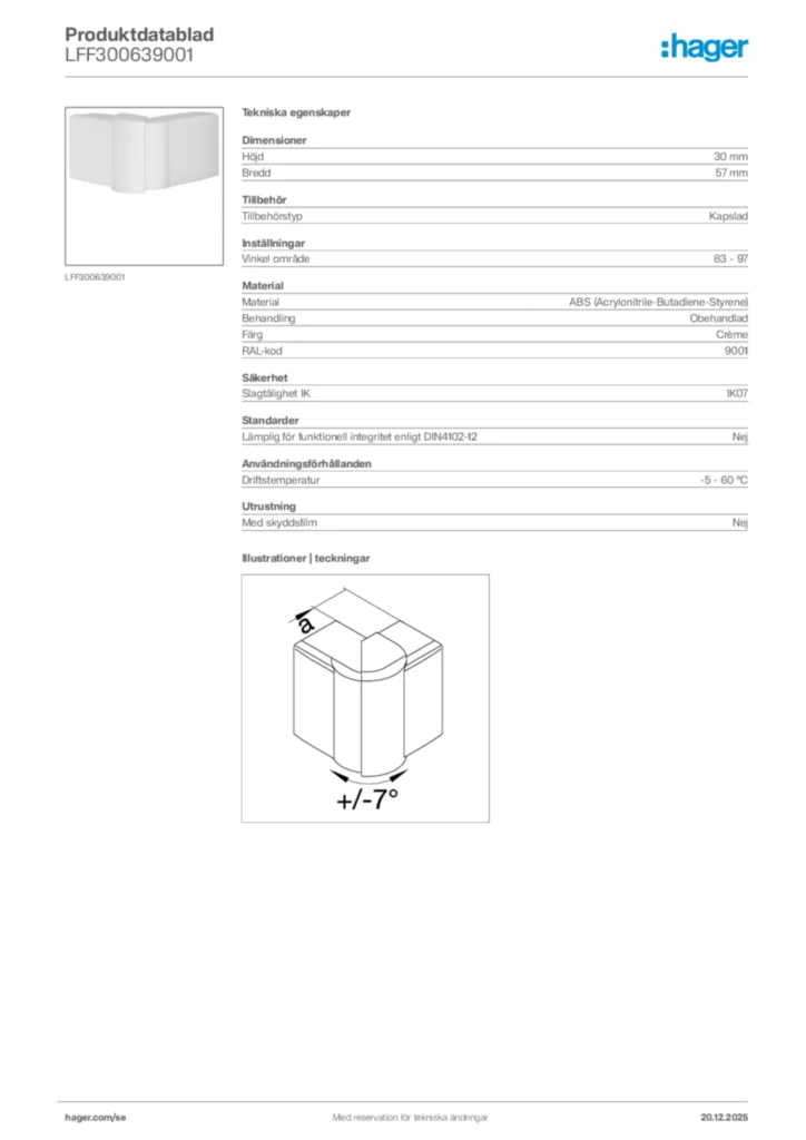 Bild Hager Produktdatablad LFF300639001 | Hager Sverige