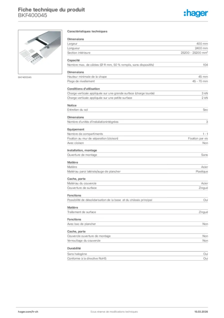 Image Hager Fiche technique du produit BKF400045 | Hager Suisse