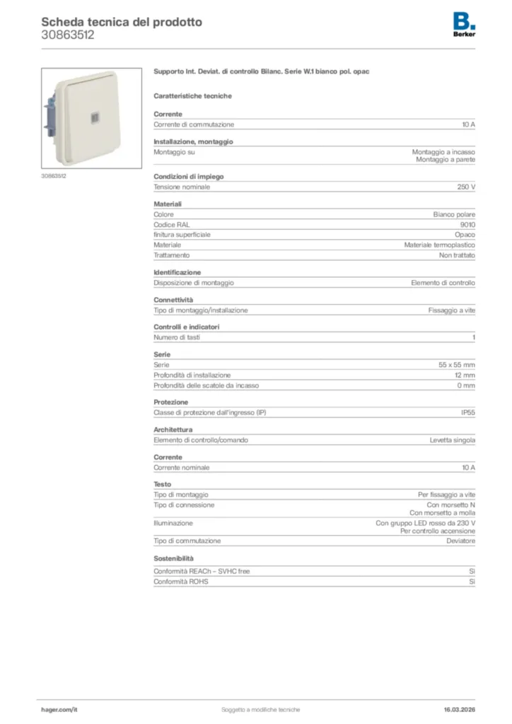 Immagine Berker Scheda tecnica del prodotto 30863512 | Hager Italia