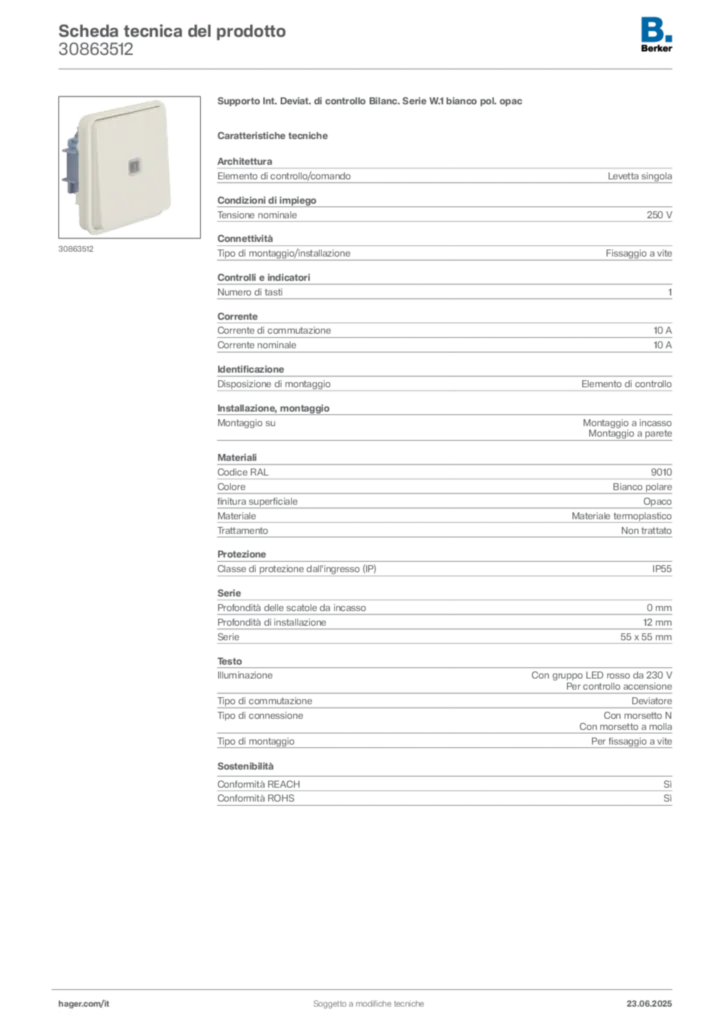 Immagine Berker Scheda tecnica del prodotto 30863512 | Hager Italia