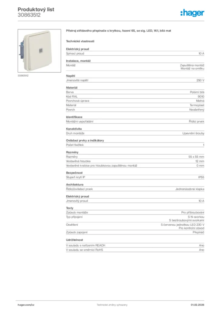 Obrázek Hager Product data sheet 30863512 | Hager