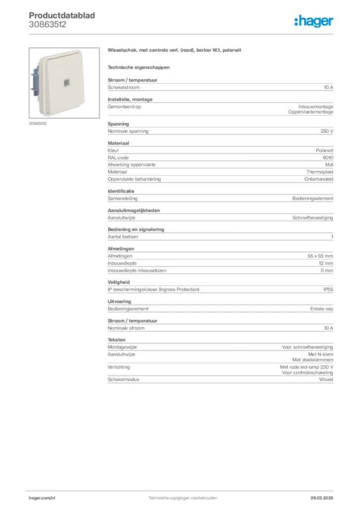 Afbeelding Hager Productdatablad 30863512 | Hager Nederland