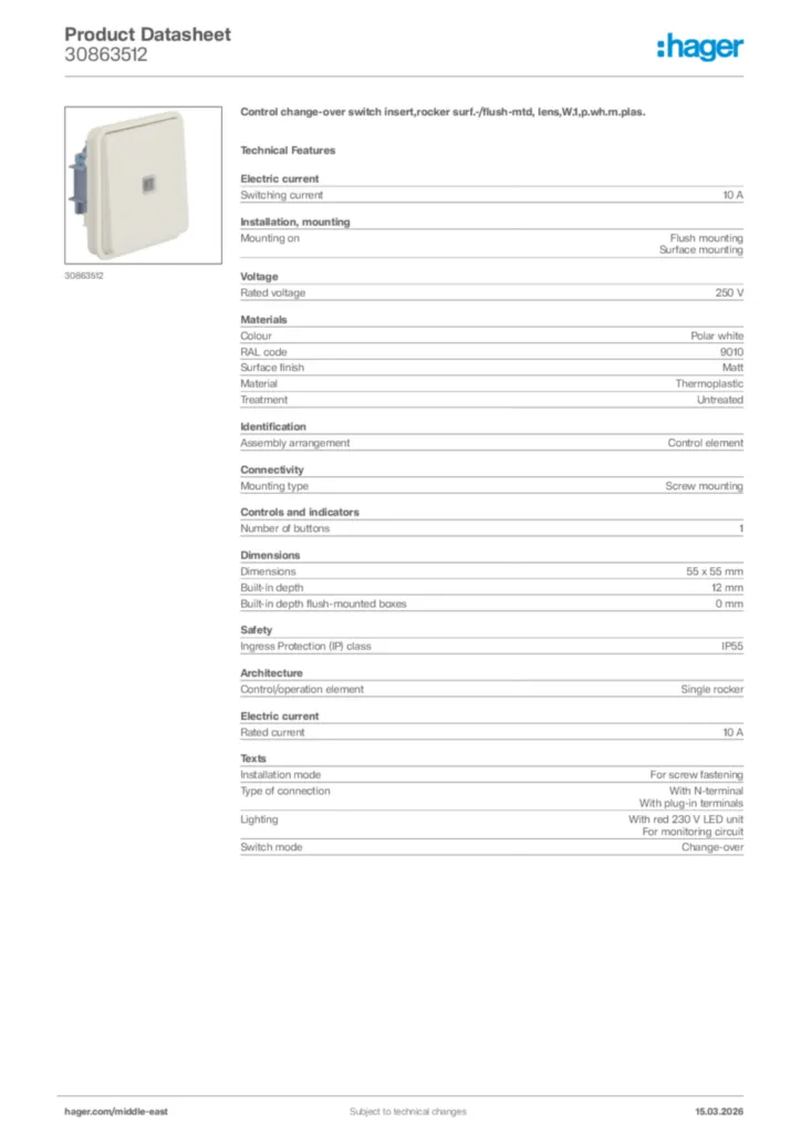 Image Hager Product data sheet 30863512  | Hager