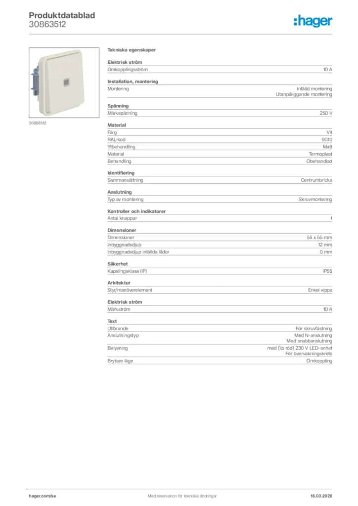 Bild Hager Produktdatablad 30863512 | Hager Sverige