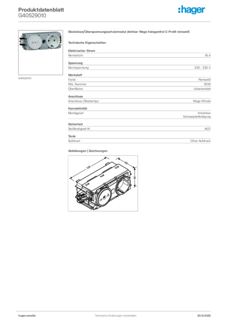 Bild Hager Produktdatenblatt G40529010 | Hager Deutschland