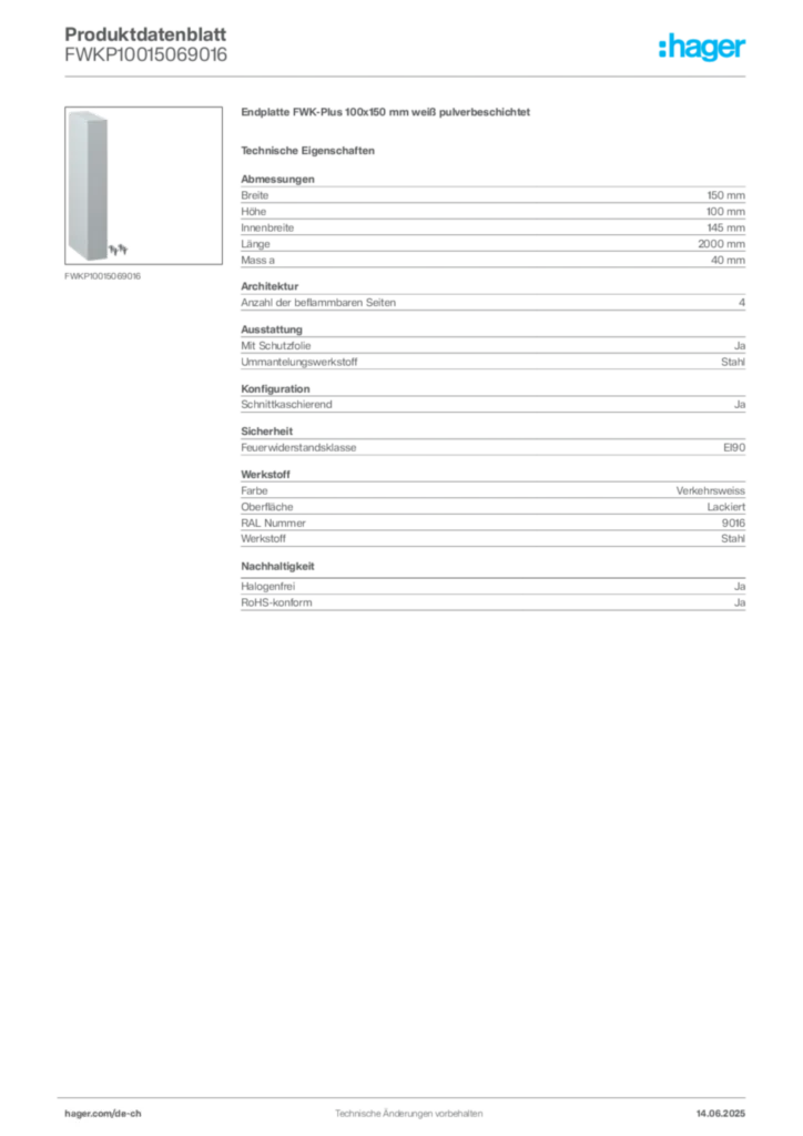 Bild Hager Produktdatenblatt FWKP10015069016 | Hager Schweiz