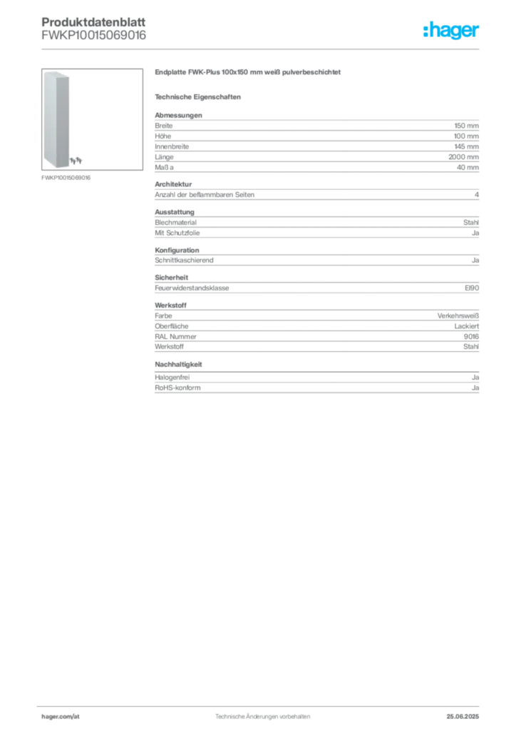 Bild Hager Produktdatenblatt FWKP10015069016 | Hager Deutschland