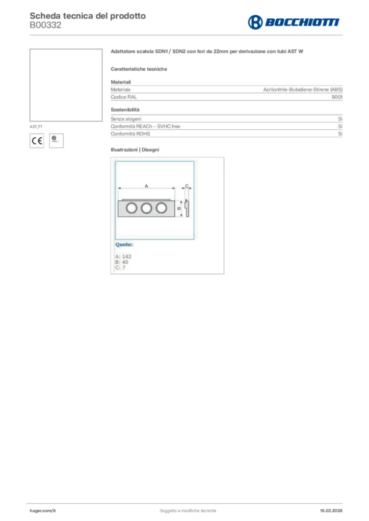 Immagine Bocchiotti Scheda tecnica del prodotto B00332 | Hager Italia