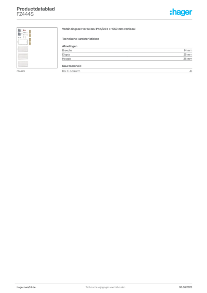 Afbeelding Hager Productdatablad FZ444S | Hager Belgium