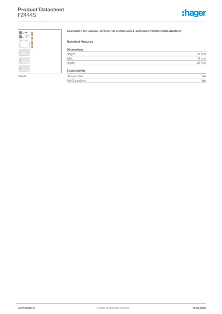 Image Hager Product data sheet FZ444S  | Hager