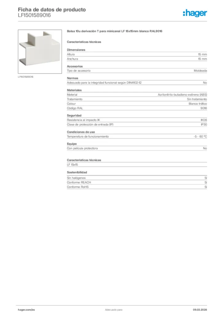 Imagen Hager Ficha de datos de producto LF1501589016 | Hager España
