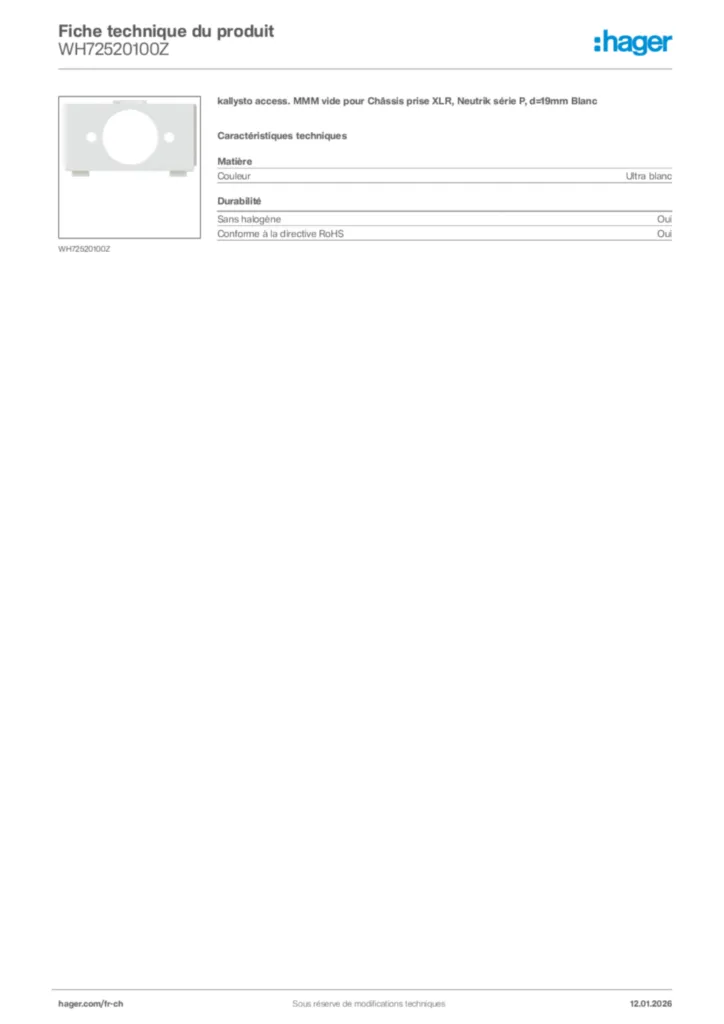 Image Hager Fiche technique du produit WH72520100Z | Hager Suisse