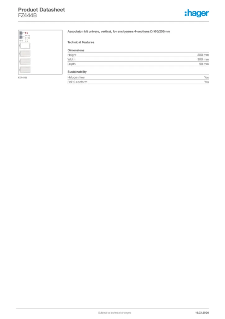 Image Hager Product data sheet FZ444B  | Hager Africa