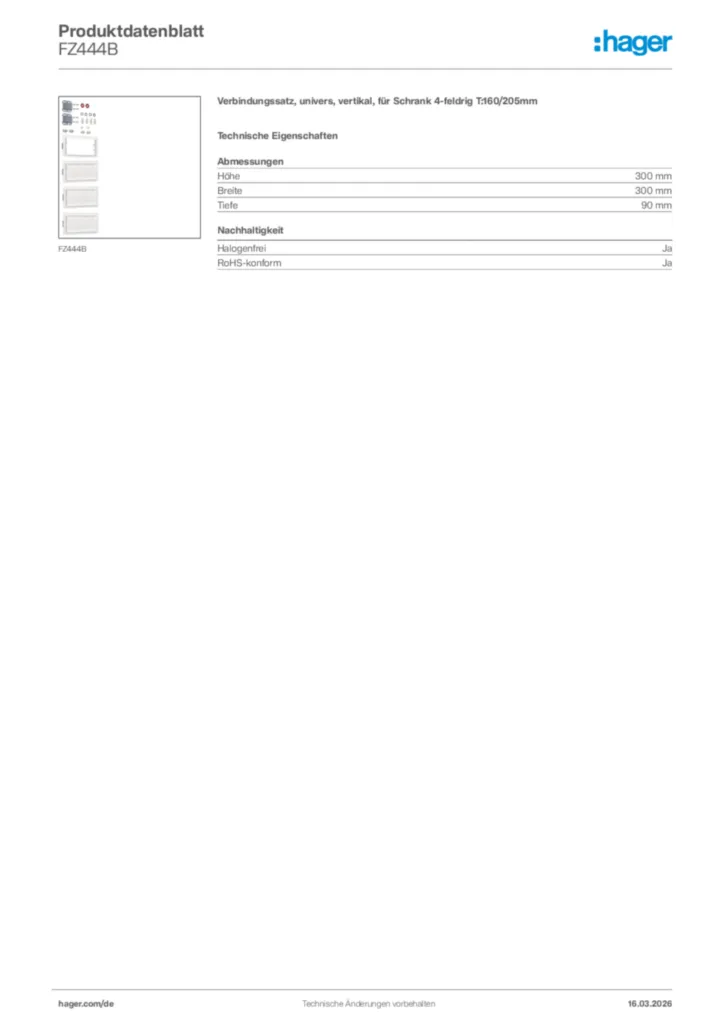 Bild Hager Produktdatenblatt FZ444B | Hager Deutschland