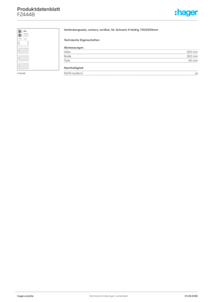 Hager Produktdatenblatt FZ444B