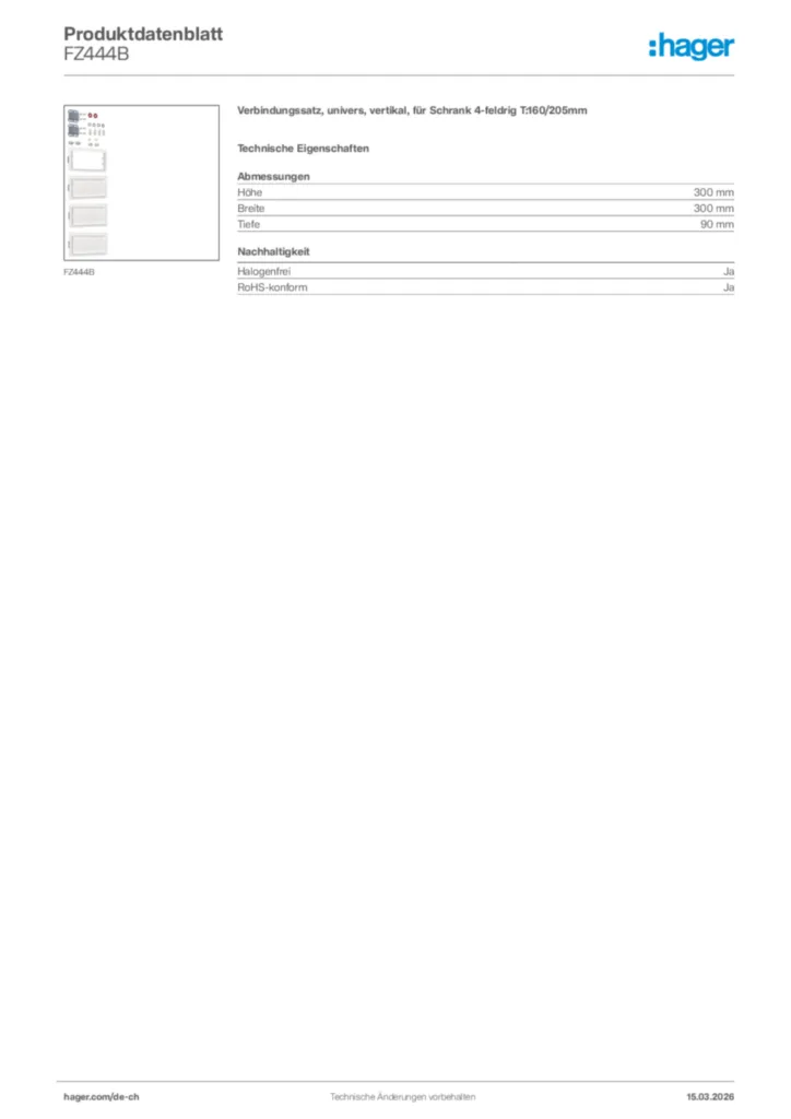 Bild Hager Produktdatenblatt FZ444B | Hager Schweiz