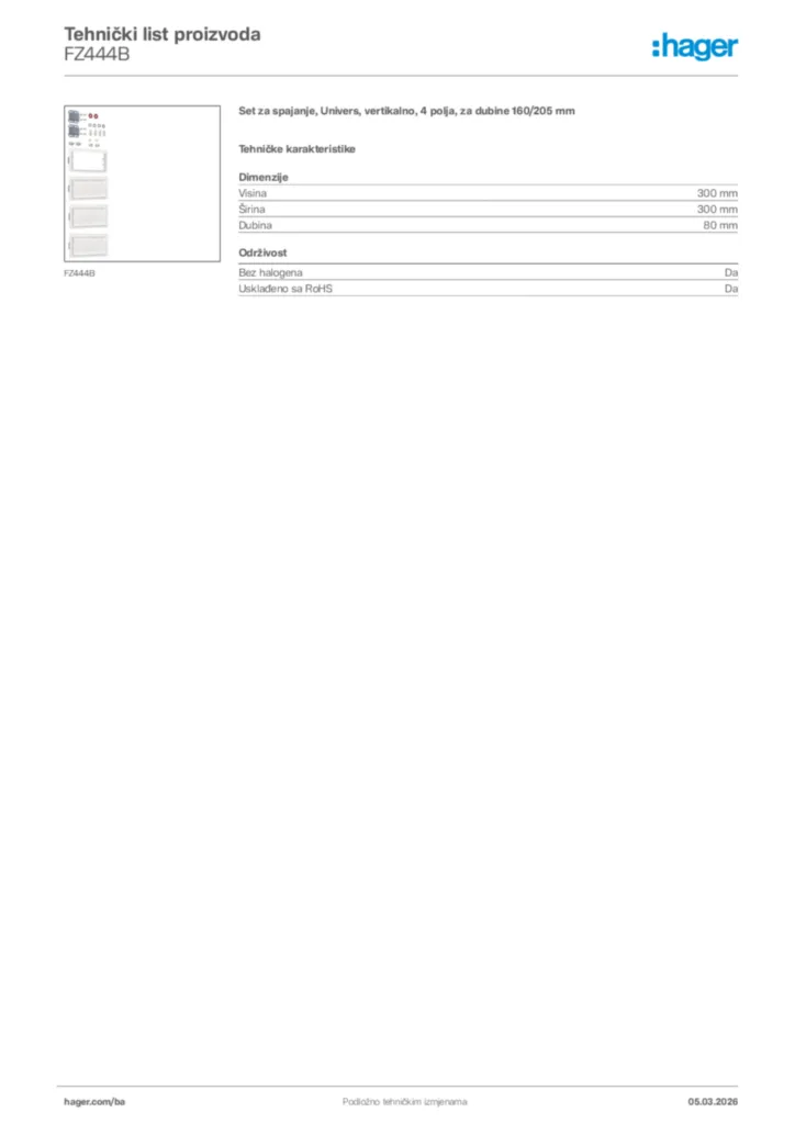 Slika Hager Tehnički list proizvoda FZ444B  | Hager