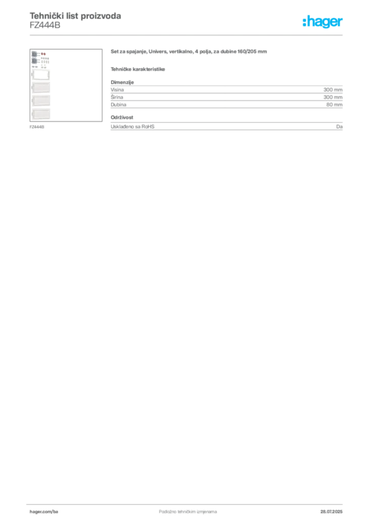 Slika Hager Product data sheet FZ444B  | Hager