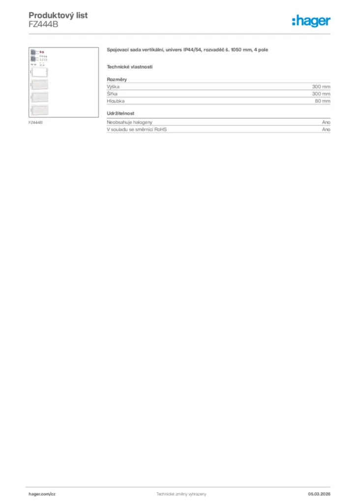 Obrázek Hager Product data sheet FZ444B | Hager
