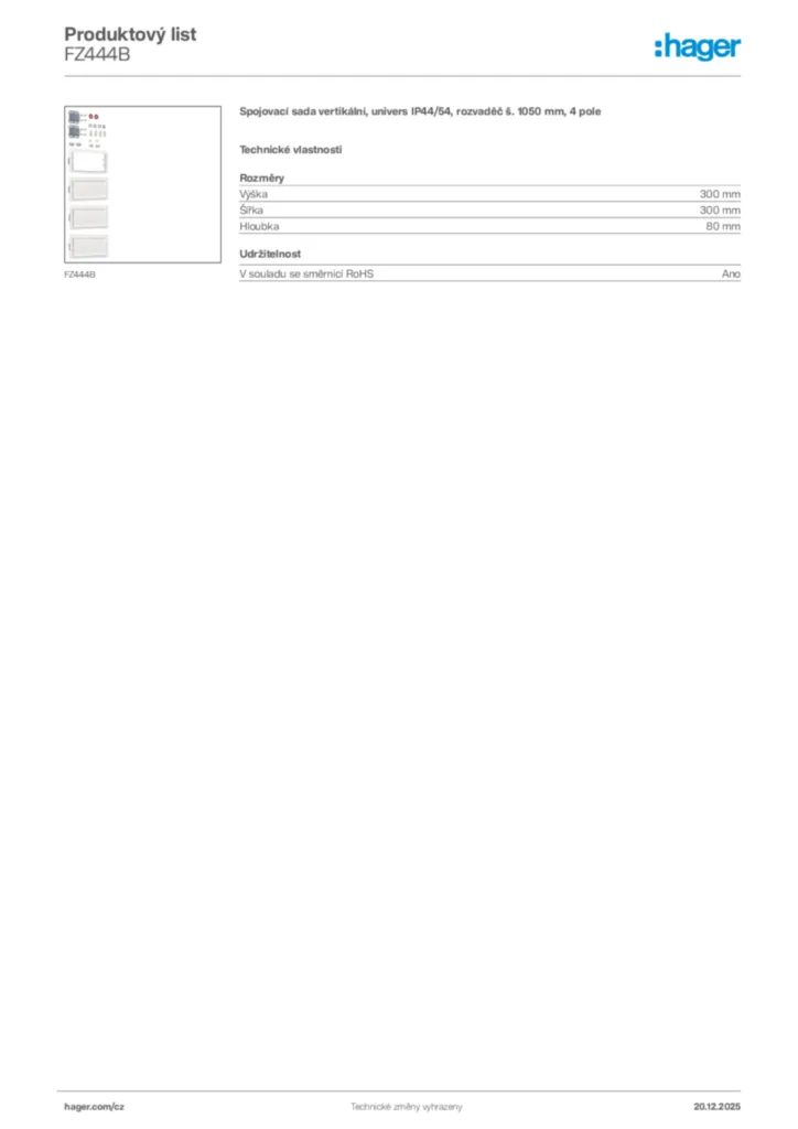 Obrázek Hager Produktový list FZ444B | Hager