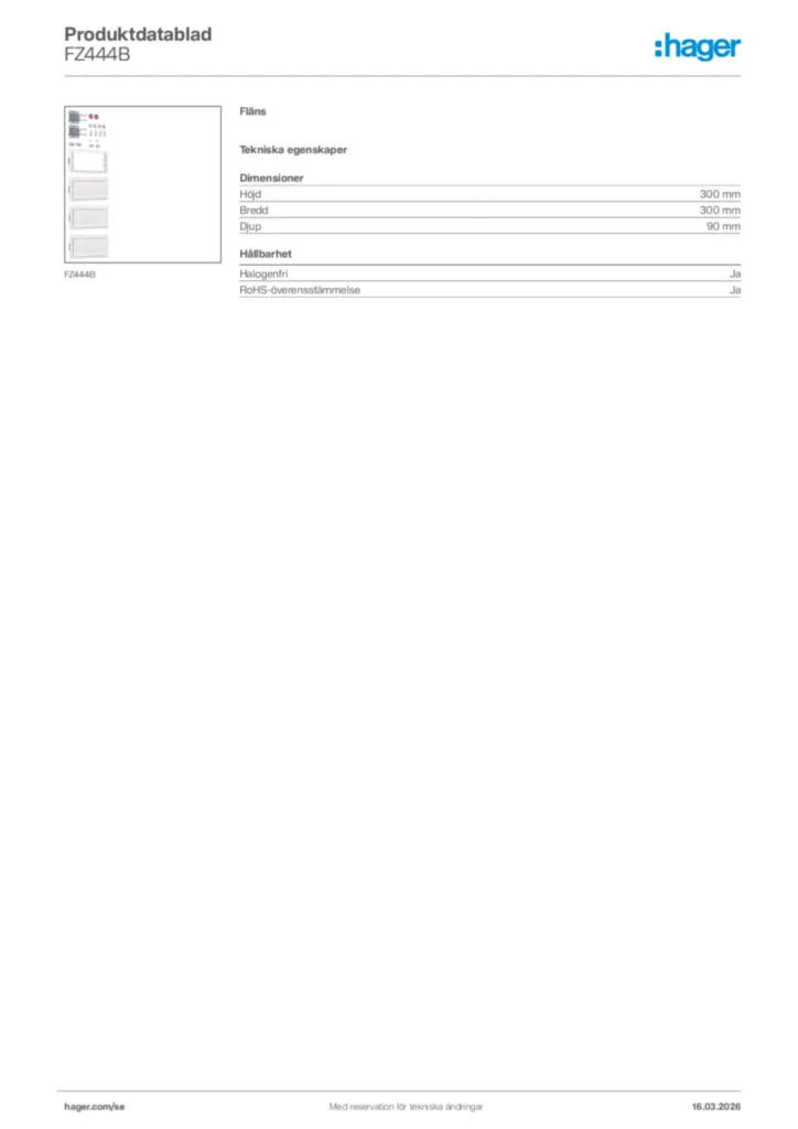Bild Hager Produktdatablad FZ444B | Hager Sverige