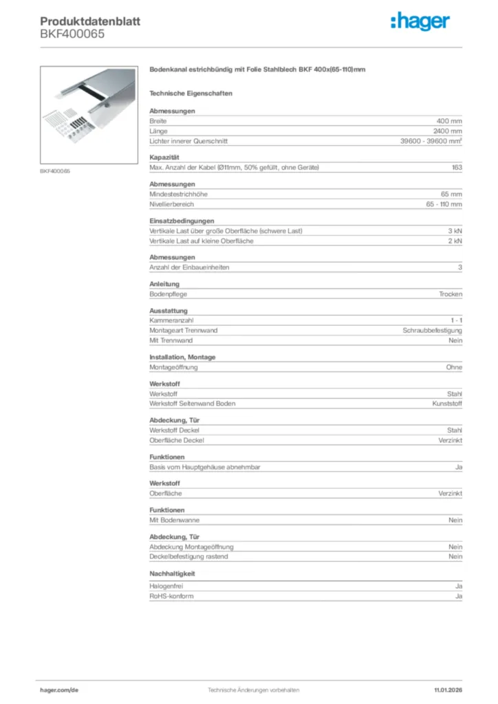 Bild Hager Produktdatenblatt BKF400065 | Hager Deutschland