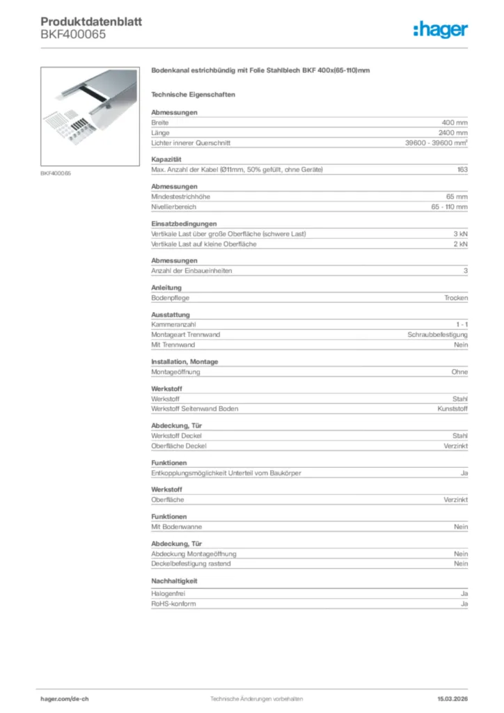 Bild Hager Produktdatenblatt BKF400065 | Hager Schweiz