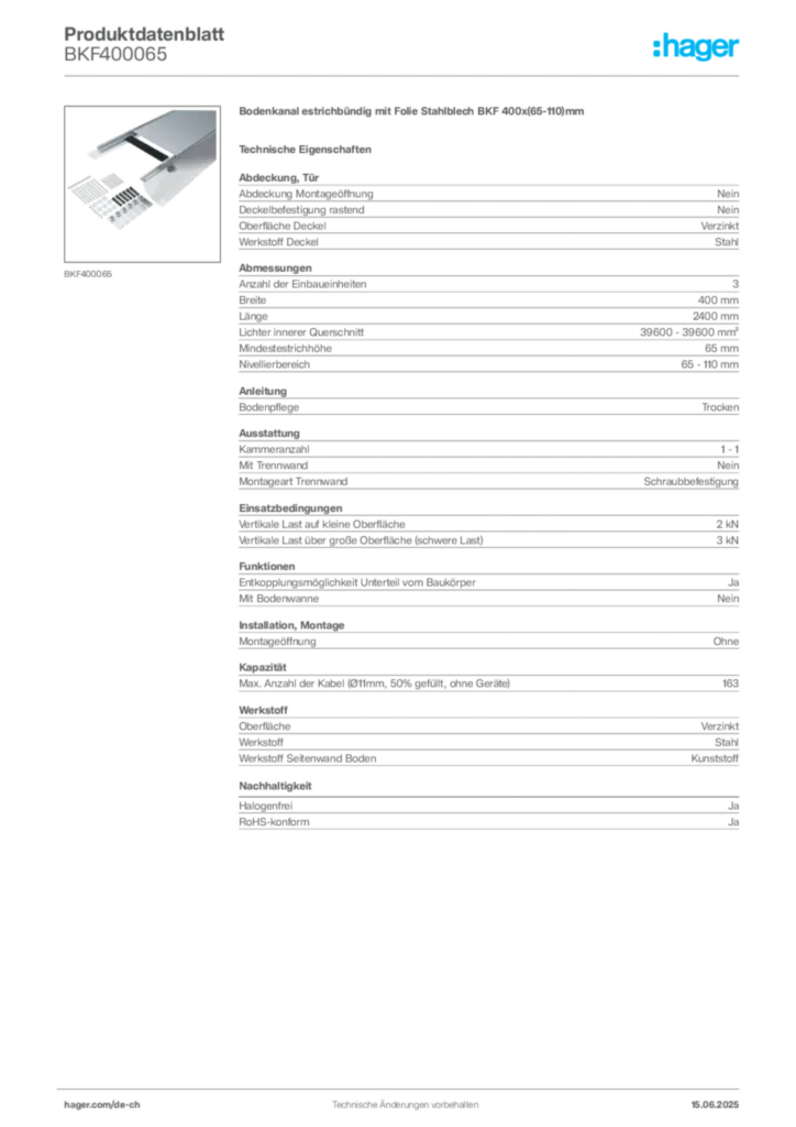 Bild Hager Produktdatenblatt BKF400065 | Hager Schweiz