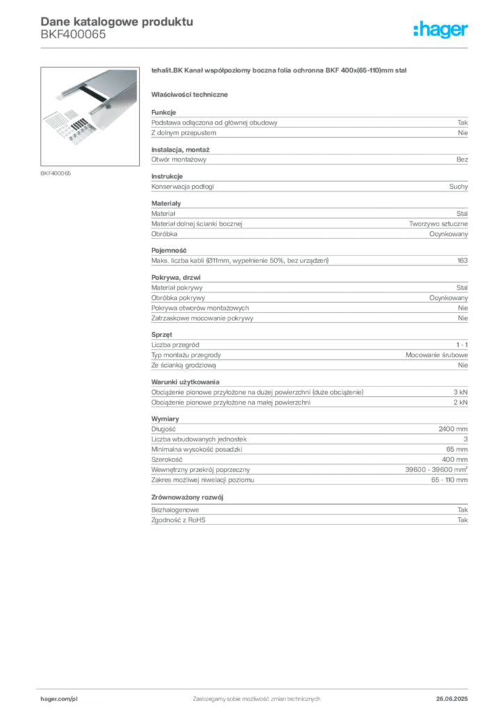 Zdjęcie Hager Karta katalogowa BKF400065 | Hager Polska