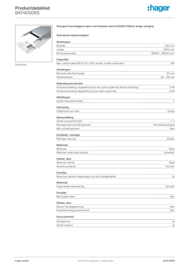 Afbeelding Hager Productdatablad BKF400065 | Hager Nederland