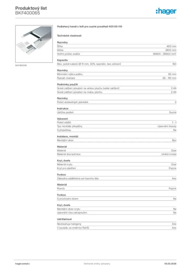 Obrázek Hager Product data sheet BKF400065 | Hager