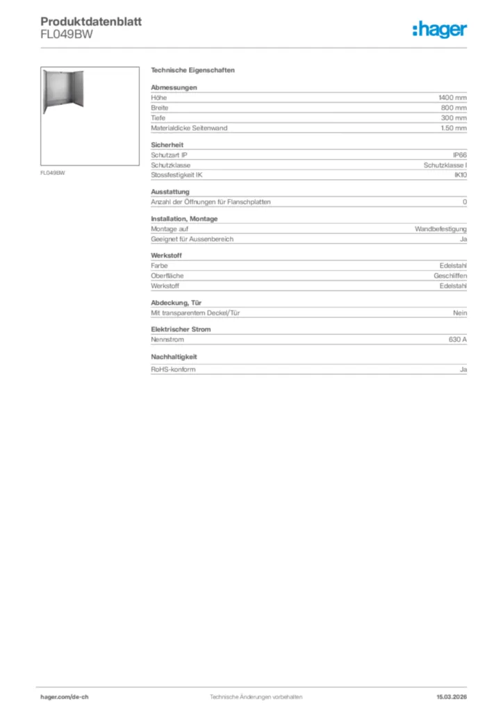 Bild Hager Produktdatenblatt FL049BW | Hager Schweiz
