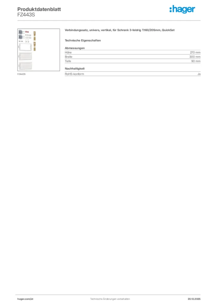 Bild Hager Produktdatenblatt FZ443S | Hager Deutschland