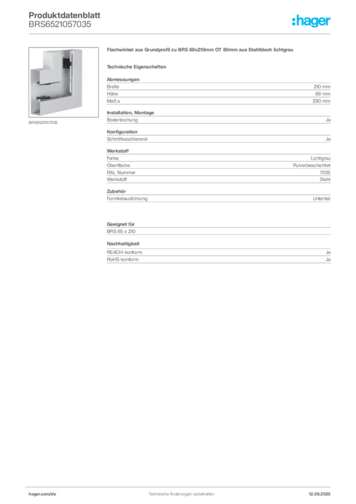 Bild Hager Produktdatenblatt BRS6521057035 | Hager Deutschland