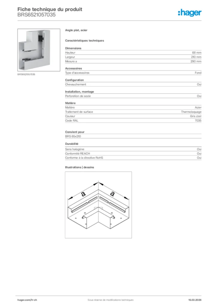 Image Hager Fiche technique du produit BRS6521057035 | Hager Suisse