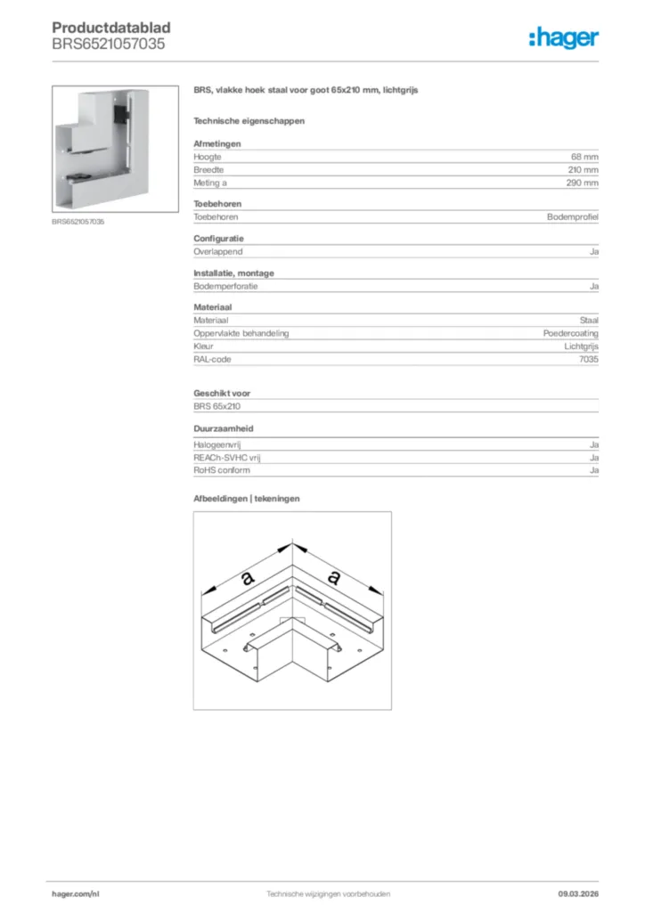 Afbeelding Hager Productdatablad BRS6521057035 | Hager Nederland