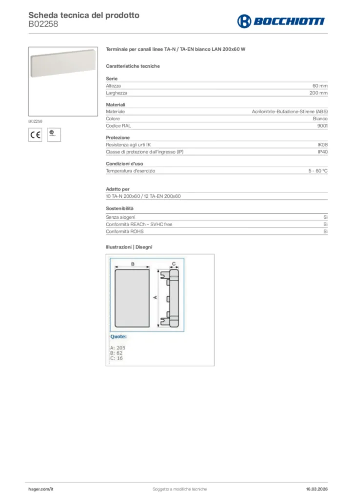 Immagine Bocchiotti Scheda tecnica del prodotto B02258 | Hager Italia