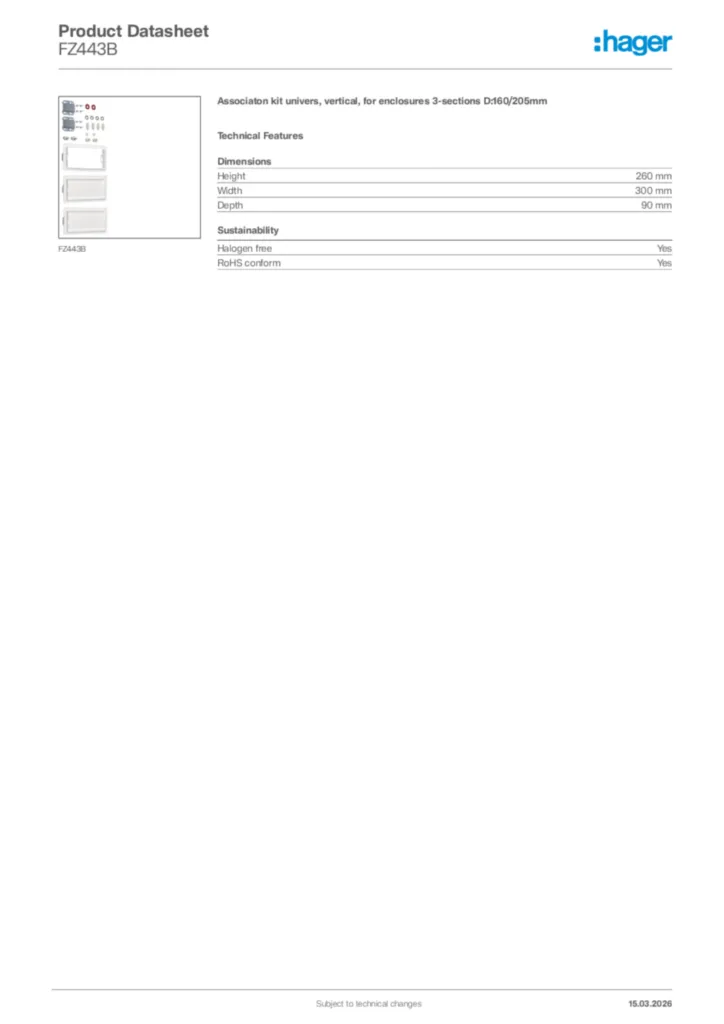 Image Hager Product data sheet FZ443B  | Hager Africa