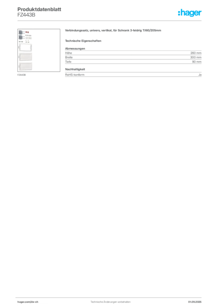 Bild Hager Produktdatenblatt FZ443B | Hager Schweiz