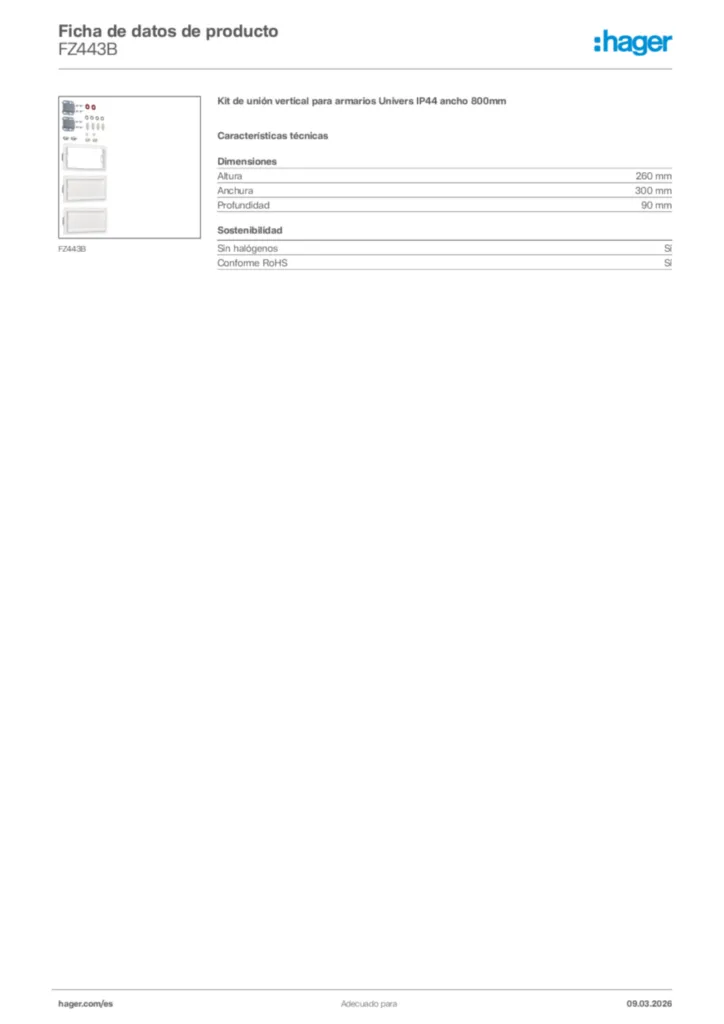 Imagen Hager Ficha de datos de producto FZ443B | Hager España