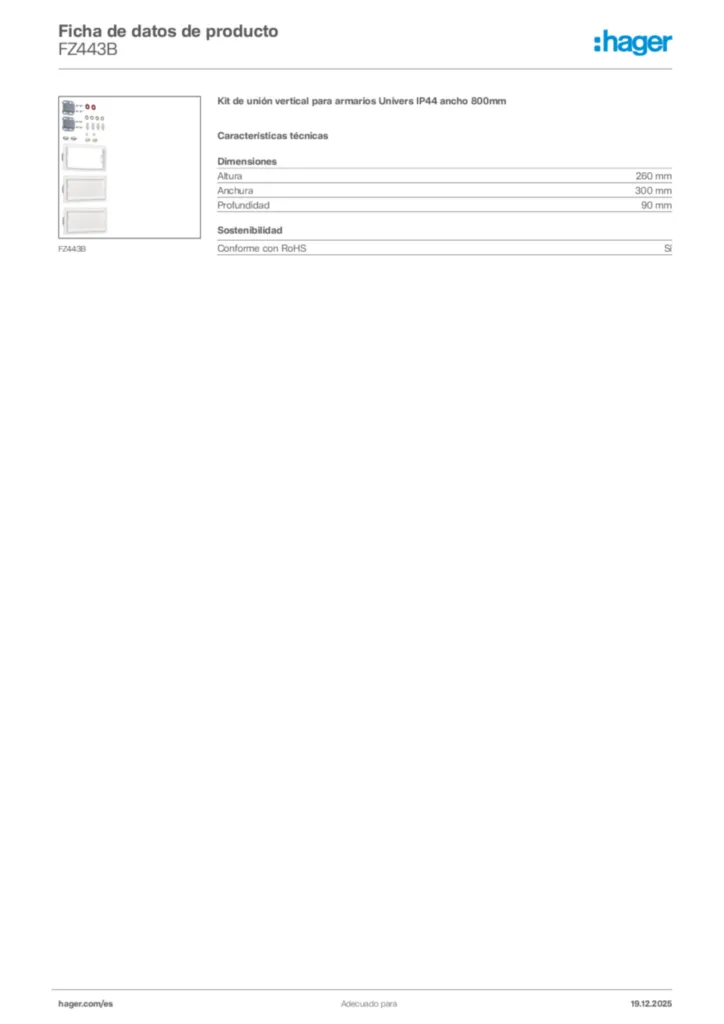 Imagen Hager Ficha de datos de producto FZ443B | Hager España