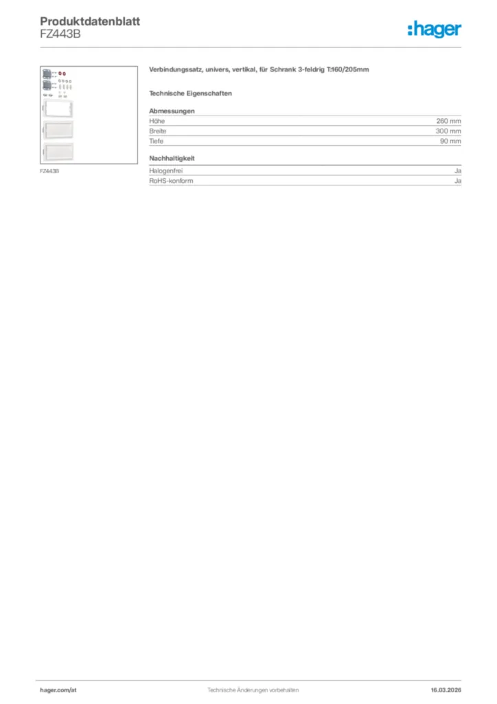 Bild Hager Produktdatenblatt FZ443B | Hager Deutschland