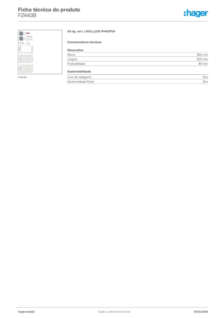Imagem Hager Ficha técnica do produto FZ443B | Hager Portugal
