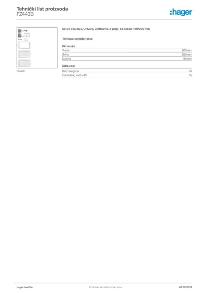 Slika Hager Tehnički list proizvoda FZ443B  | Hager