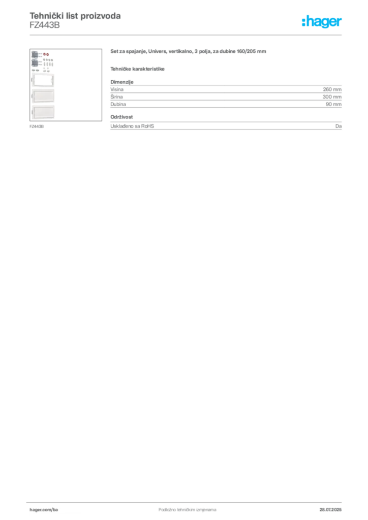 Slika Hager Product data sheet FZ443B  | Hager