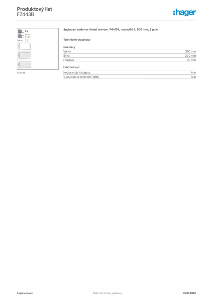 Obrázek Hager Product data sheet FZ443B | Hager