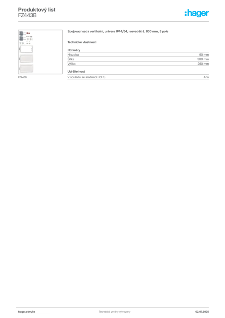 Obrázek Hager Produktový list FZ443B | Hager
