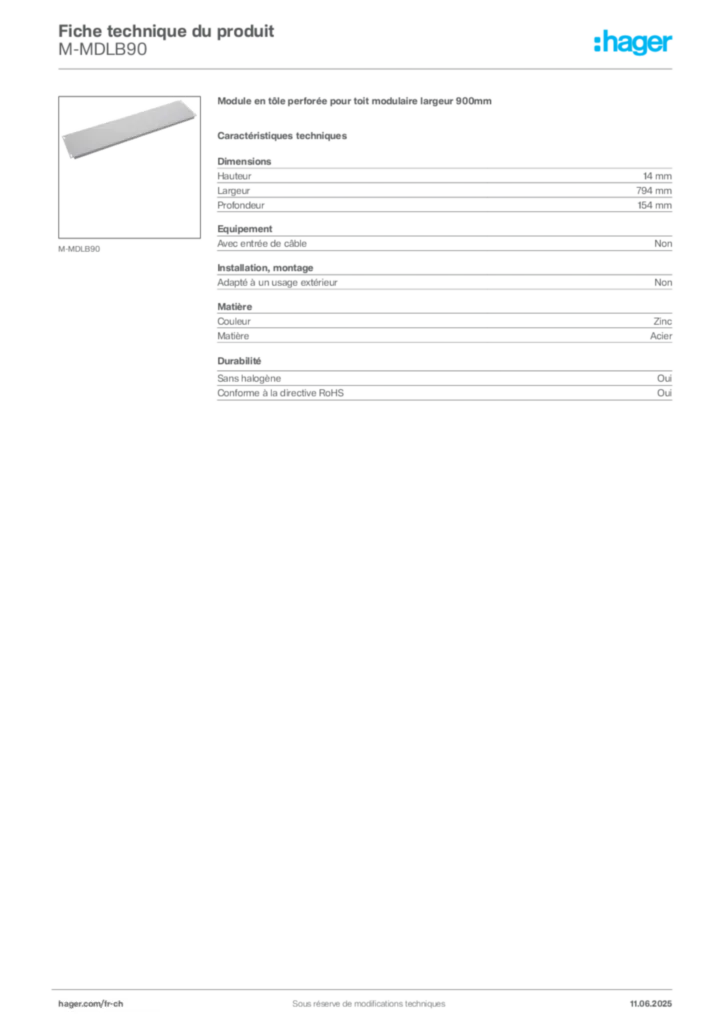 Image Hager Fiche technique du produit M-MDLB90 | Hager Suisse