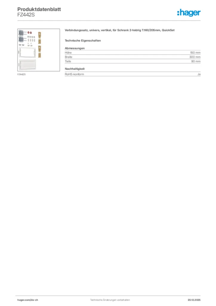 Bild Hager Produktdatenblatt FZ442S | Hager Schweiz